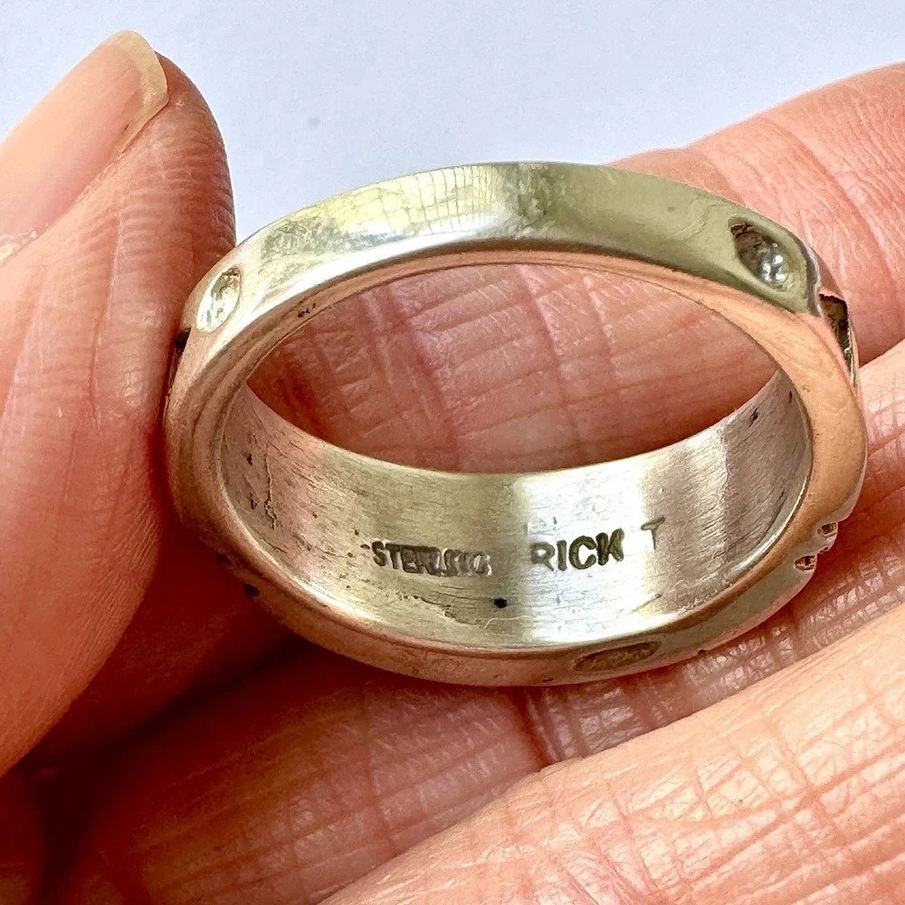 Mens Navajo Wedding Band 12 Ring‎ Turquoise 9mm Inlay Signed Tolino Native Blue